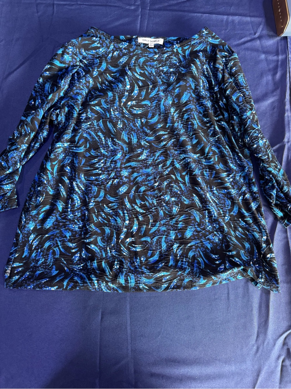 Talbots Blue Black Abstract-Print Long-Sleeve Tunic